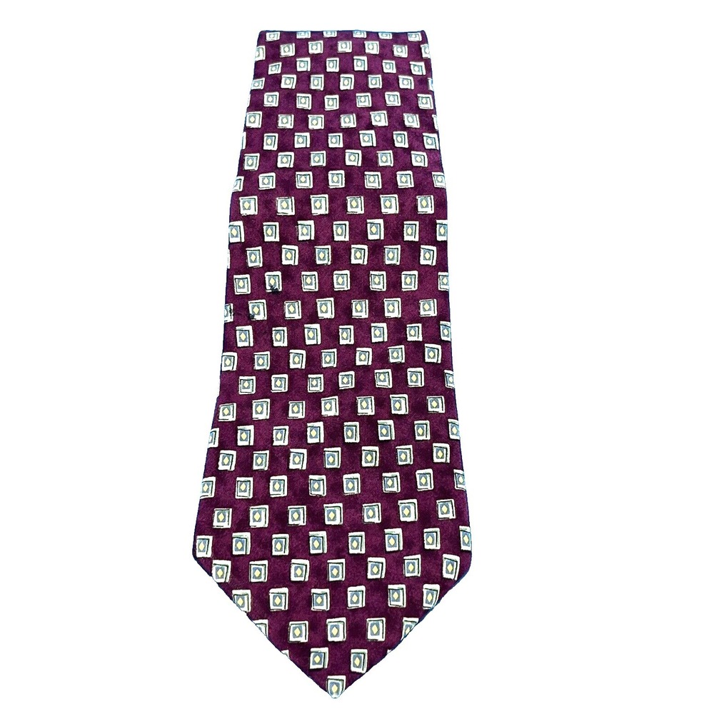 POLO RALPH LAUREN Burgundy/Gold/Multi SQUARE PRINT Handmade Silk MEN'S NECK TIE